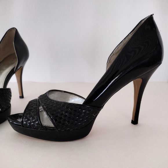 Marc Fisher Black Platform Open Toe Patent Leather Stiletto Pumps - Picture 4 of 16